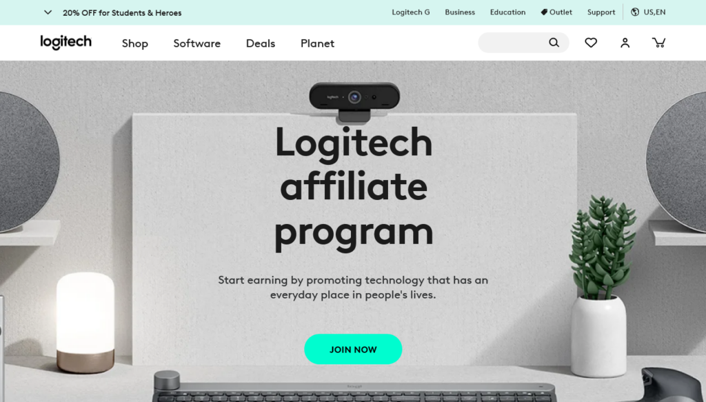 Screenshot of the Logitech affiliate program page