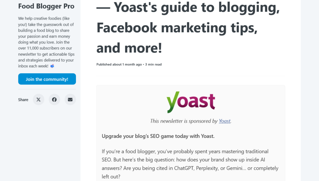 Screenshot of an email newsletter sponsored by Yoast