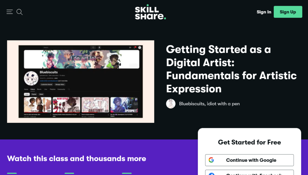 Screenshot of a digital art online course on skillshare.com
