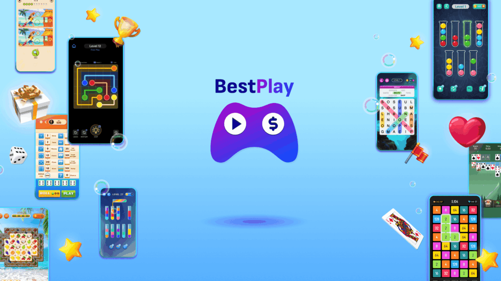 Banner of BestPlay showing different types of mobile games