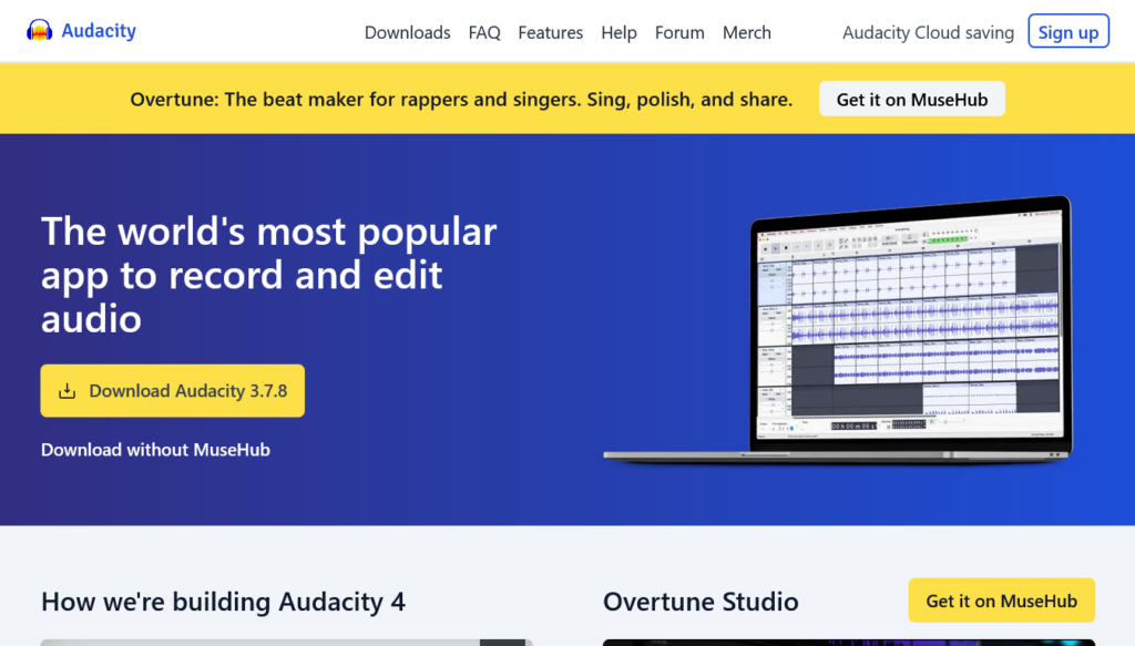 Screenshot of audacityteam.org homepage