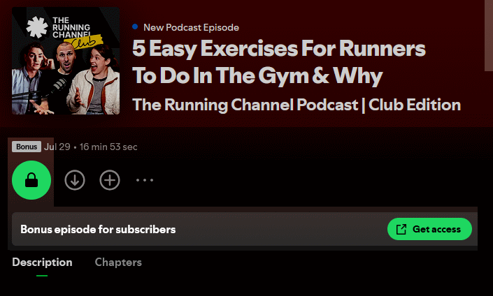 Screenshot of a podcast episode on Spotify, labeled as bonus content for subscribers