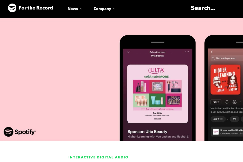 Screenshot of a Spotify news post showing Spotify ads on a phone