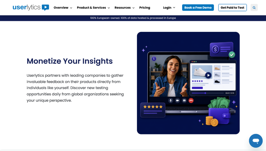 Screenshot of userlytics.com Get Paid to Test page