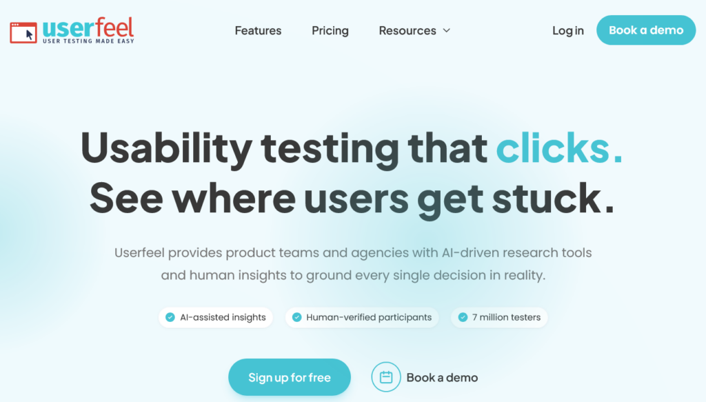Screenshot of userfeel.com homepage