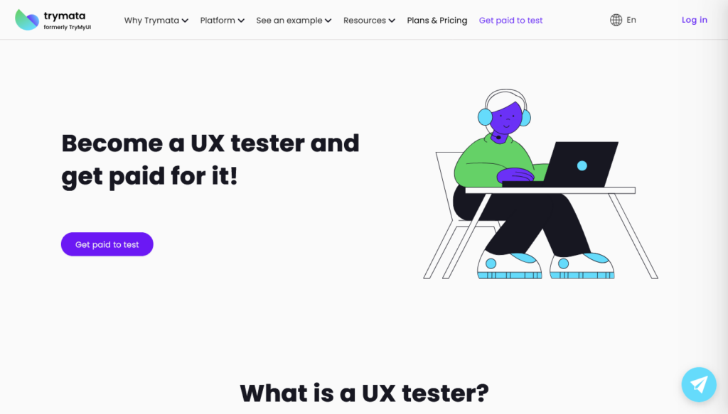 Screenshot of trymata.com Get Paid to Test page