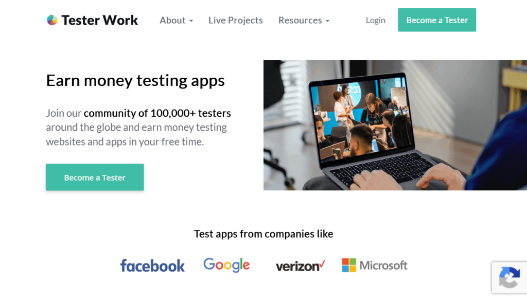 Screenshot of testerwork.com homepage