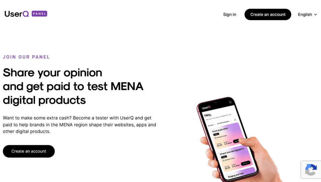 Screenshot of userq.com Become a Tester page