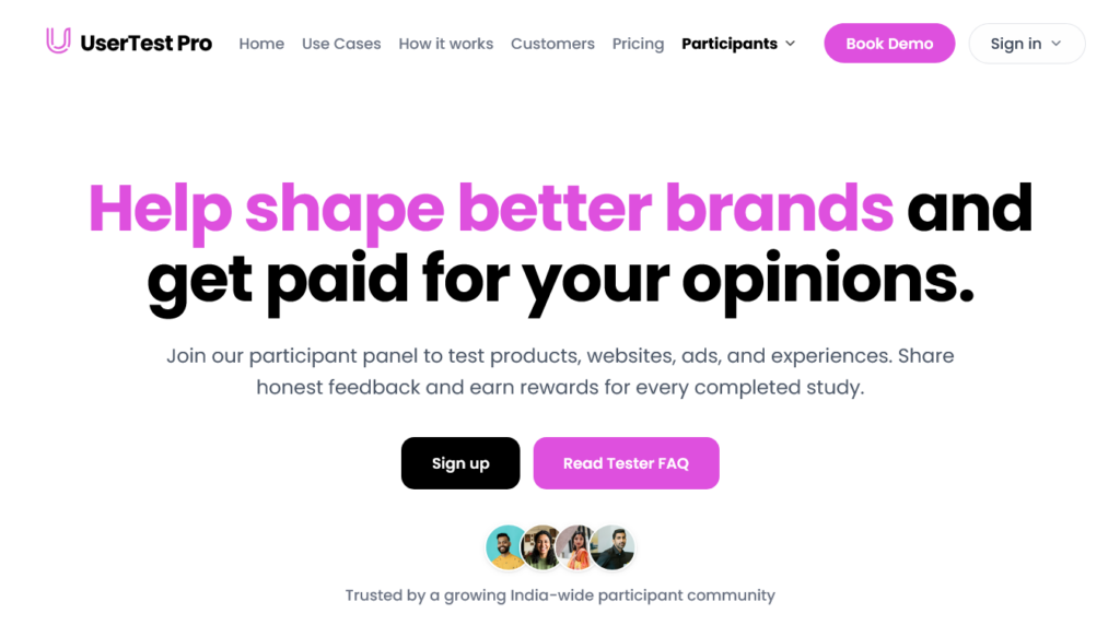Screenshot of usertestpro.com Get Paid to Test page