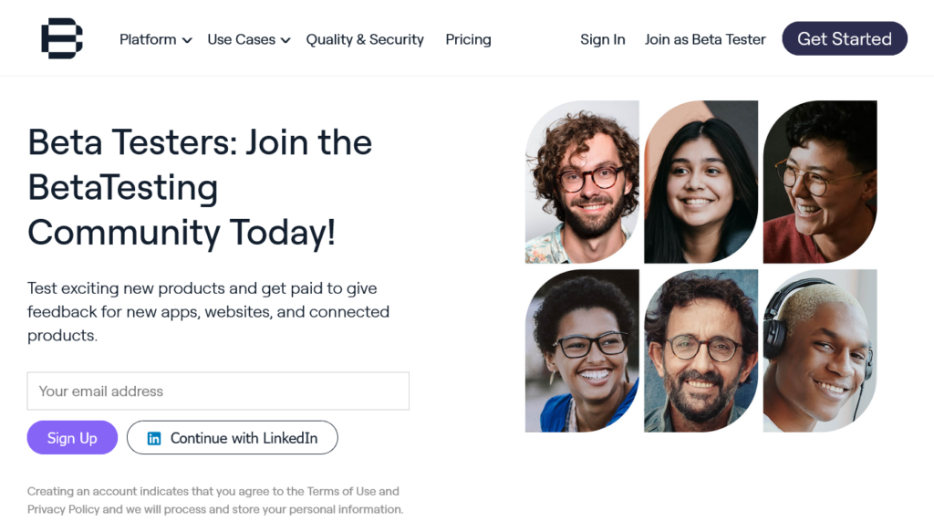 Screenshot of betatesting.com Beta Testers page