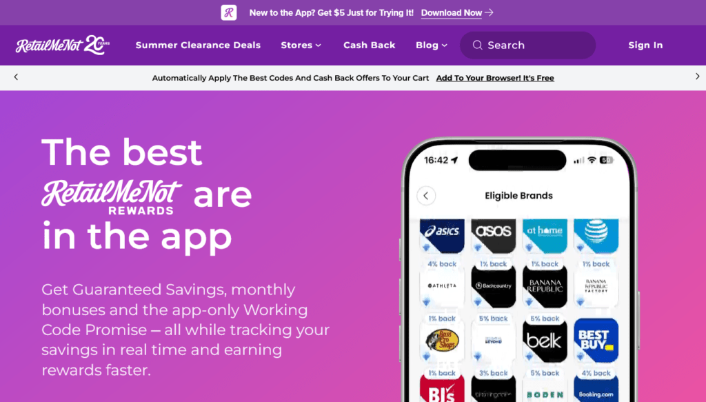 Screenshot of retailmenot.com app page