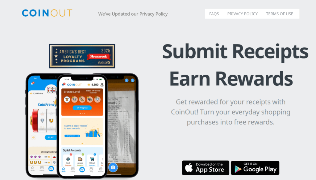 Screenshot of coinout.com homepage