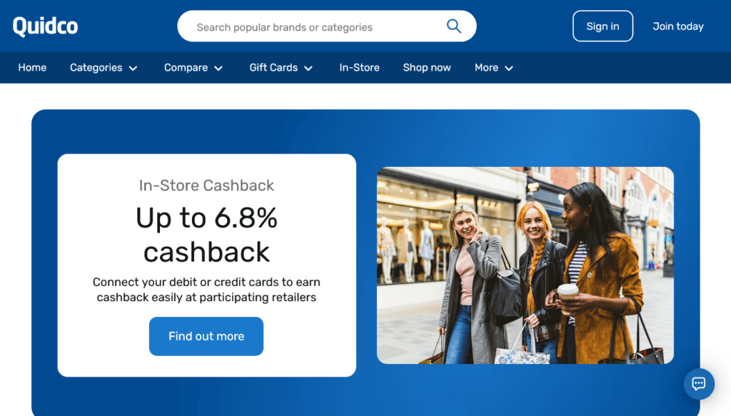 Screenshot of quidco.com homepage