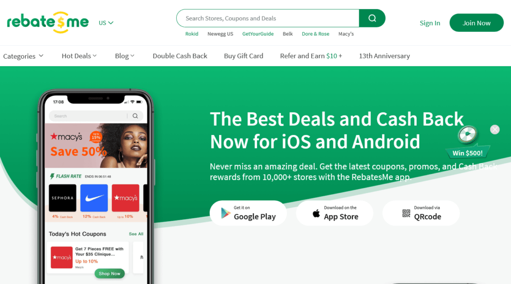 Screenshot of rebatesme.com app page