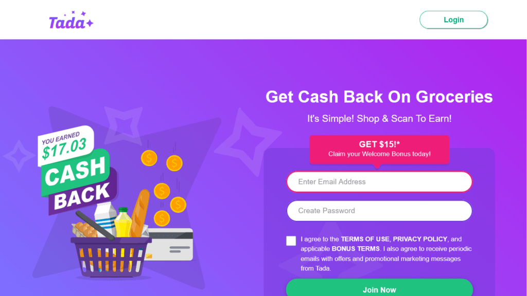 Screenshot of tada.com homepage