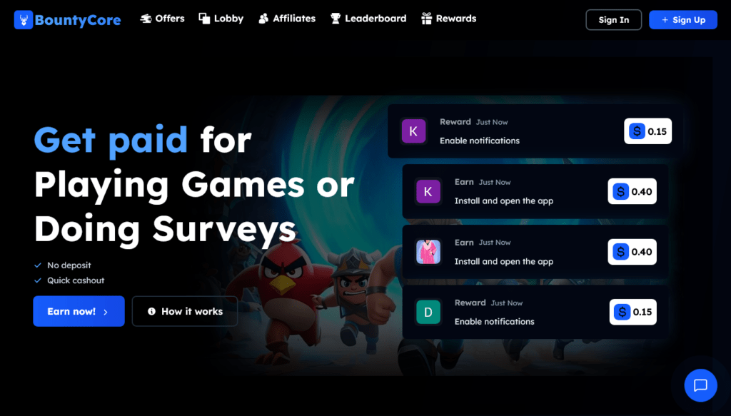 Screenshot of bountycore.com homepage