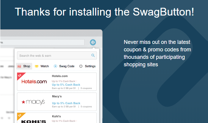 Screenshot of the message that appears after installing the SwagButton extension